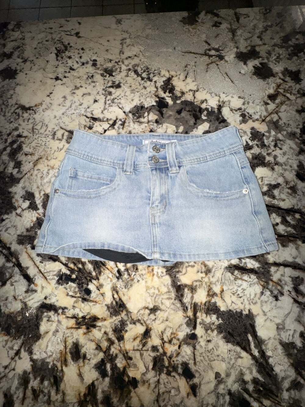 Refrain Los Angeles Light Wash Low Rise Denim Mini Skort